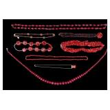 Red Beaded Costume Necklace Group
