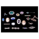 Sterling Silver Cameo, Stone, & Other Brooches