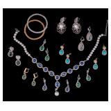 Rhinestone Earrings (9 Prs), Necklace, & Bracelets