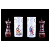 Chinese Republic Era Brush Pot and Candle Holders