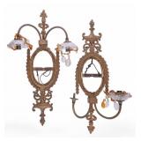 Pair of Cast Brass Wall Sconces w/ Glass Shades