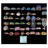 Colorful Rhinestone & Cabochon Costume Rings (48)