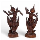 Pair Ornate Highly Carved Burmese Kinnari Statues