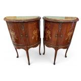 French Fruit Wood Inlay Demilune Side Tables KI#33