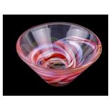 Hand Blown, Kosta Boda Bowl Red White Pink Swirl