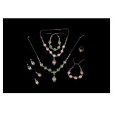 Chinese Light Green & White Hardstone Jewelry Sets
