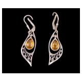 Vintage Amber Sterling Earrings