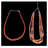 Coral and Shell Necklaces w/ Sterling Clasps