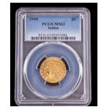 U.S. 1908 Indian Head 5 Dollar Gold Coin MS63