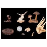 Figural Animal & Mushroom Wood Carvings