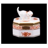 Herend Nanking Chinese Bouquet Rust Kitten Box