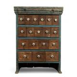 19th C Blue/Green Painted Apothecary w/19 Drawers