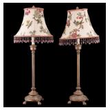 Vintage-Style Brass Lamps w/ Floral Shades