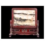 Chinese Marble Dreamstone Table Screen in Rosewood