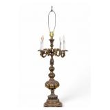 Antique-Style Candelabra Brass & Marble Lamp