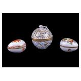 Herend Porcelain Eggs and Reticulated Lidded Jar