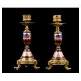 Gilded and Enameled Candle Stick Pair