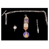 Egyptian Revival Watch Fob + Sterling Watch Pieces