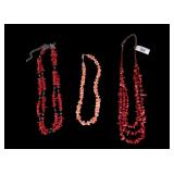 Pink & Multi-Strand Red Coral Necklaces (3 Total)