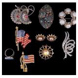 Patriotic Brooches and Sterling Ring