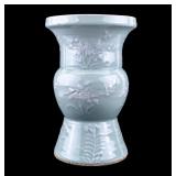 Chinese Celadon Gu Vase w/ Floral Design