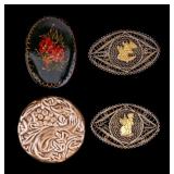 1880s Egyptian Revival Brooches (2) + 2 Others