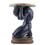 Kneeling Nude Male Figural Marble Top Table