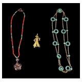 Hobe Brooch w/ Jade, Jade Ring Necklace & Other
