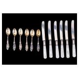 Sterling & Pearl Handled Knives + Sterling Spoons