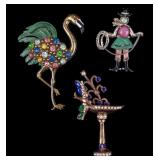 3 Brooches, Jelly Belly, Flamingo & Fountain