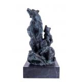 Bronze Statuette Mother Bear w/ Cubs, Marble Base