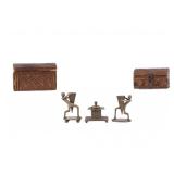 Antique Marquetry Inlay Boxes + Inkwell Set