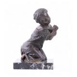 Bronze Statuette of Praying Child on Marble