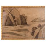 Japanese Framed Silkscreen on Fabric (Signed)