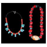 Chunky Polished Coral Turquoise Bead Necklaces