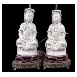 Chinese Guanyin Dehua Porcelain Table Lamp Pair