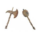 Chinese Dragon Decorated Brass Axe & Mace