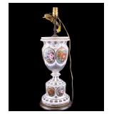 Bohemian Overlay Glass Lamp w/ Floral Design
