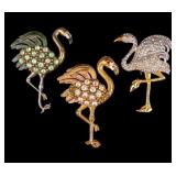 Three Early Flamingo Brooches