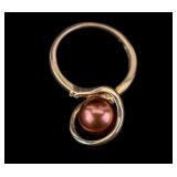 14K Yellow Gold & Pearl Ring, Diamond Accents