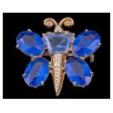 Reinad Blue Rhinestone Gold Tone Butterfly Brooch