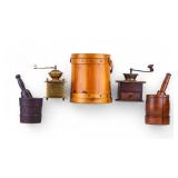 Firkin, Coffee Grinders, and Mortar/Pestles