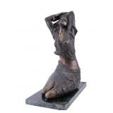 Female Form Bronze on Green Marble, "Huo Lu" Mark