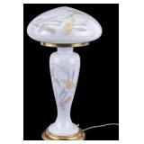 Hand Painted Milk Glass Table Lamp & Shade