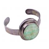 Vintage Silver & Carved Jade Cuff Bracelet