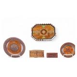 Carved Wood and Parquetry Boxes and Plates