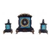 Chinese Black Cloisonne Clock Set ( 3 Pc.)
