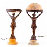 Art Nouveau Figural Lamps, Alabaster Bases (2 Pc.)
