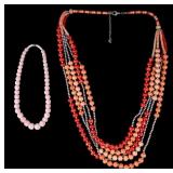 Coral Tone Costume Necklaces (2)