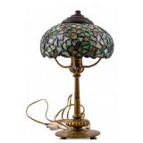 Art Deco Bronze Stained Leaded Glass Table Lamp